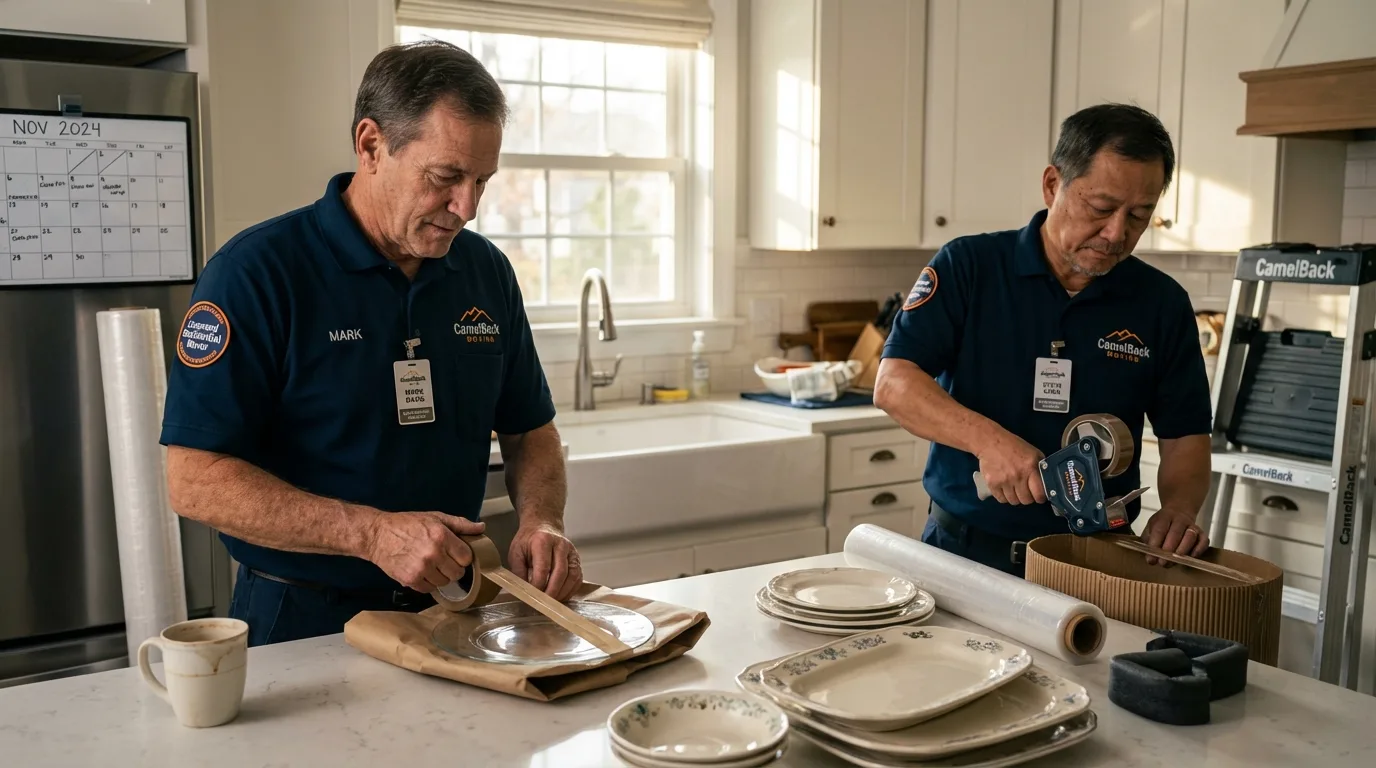 Professional crew packing kitchen dishware in Charlottesville, VA